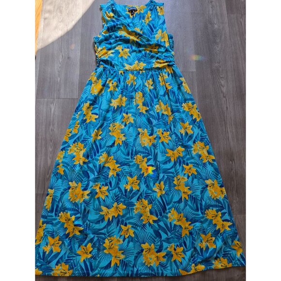 Lands End Womens Sleeveless Tropical Floral Maxi Dress L Blue & Yellow - Picture 4 of 7